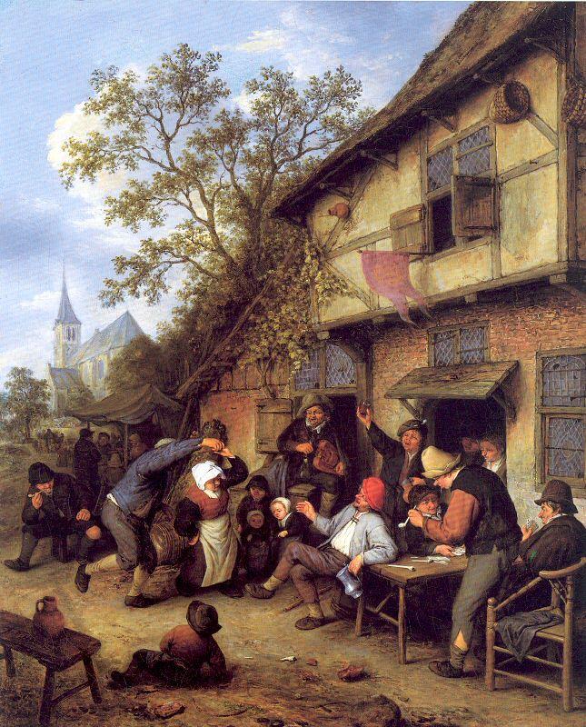 Ostade, Adriaen van Merrymaking Outside an Inn oil painting picture